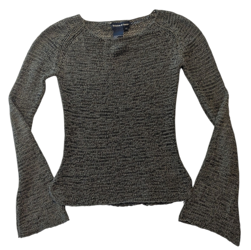 Dark green/Kaki Elegant Scoop Neck Knit Sweater with long Bell sleves XS fit S - Picture 2 of 8
